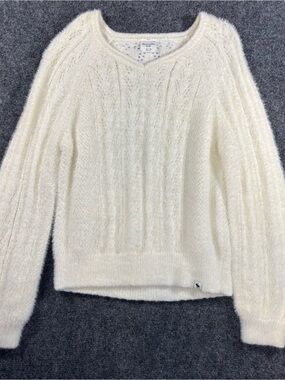 Abercrombie Fitch Kids 13/14 Girls Sweater Pointelle V-Neck Cozy Soft Academia